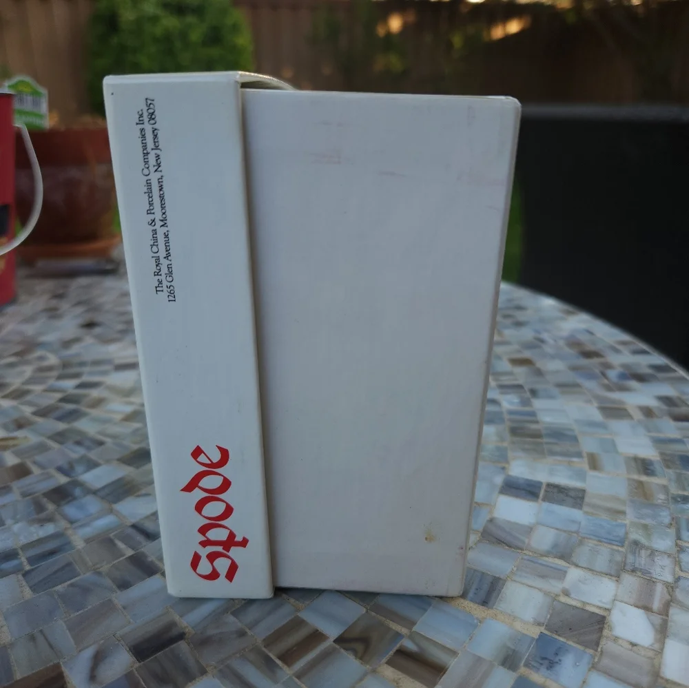 Spode Christmas Tree Teacup Ornament with Red and Green Plaid Bow - Picture 6 of 10